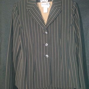 3 piece black/brown pinstripe skirt suit